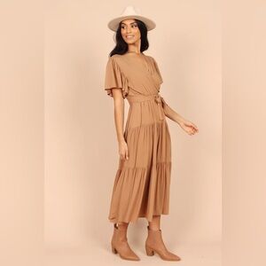 NWT Petal & Pup Elegant Tan Midi Dress